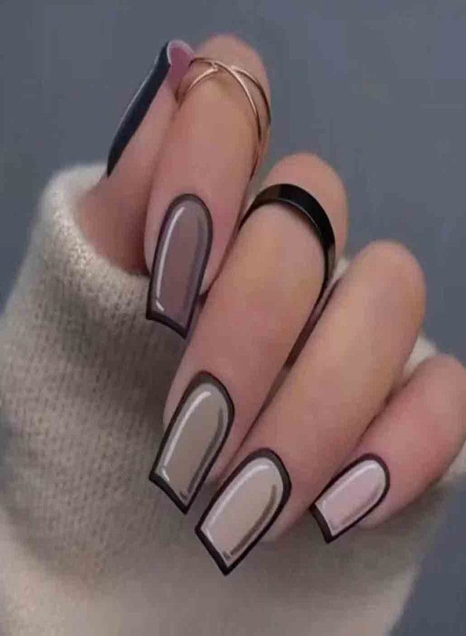 Foccna Black Press on Nails Comic Medium Long, Acrylic Fake Nails Square Cartoon False Nails,Artificial Nails for Women and Girls 24 pcs - Image 1